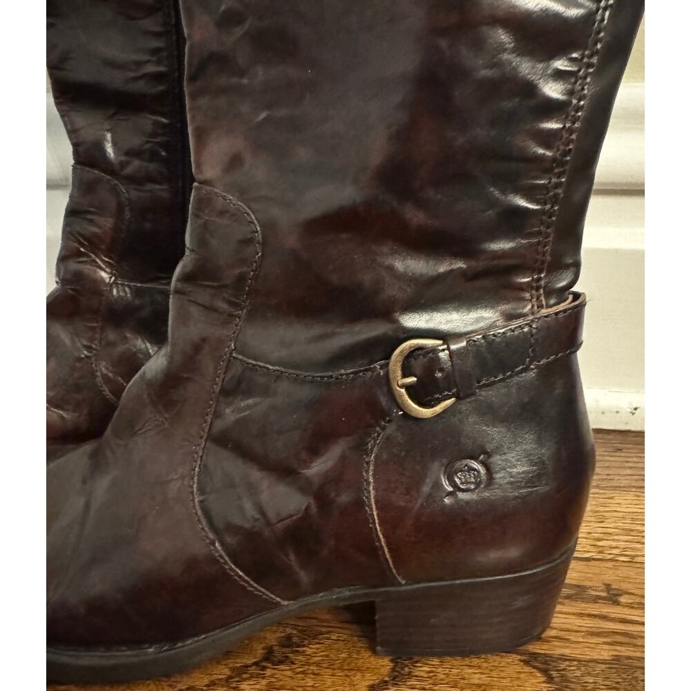 BORN Helen Tall Leather Riding Boots Buckle Plaid Preppy Equestrian Size 9.5 - Picture 3 of 7